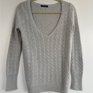Brandy Melville Light Gray V-Neck Cable-Knit Sweater